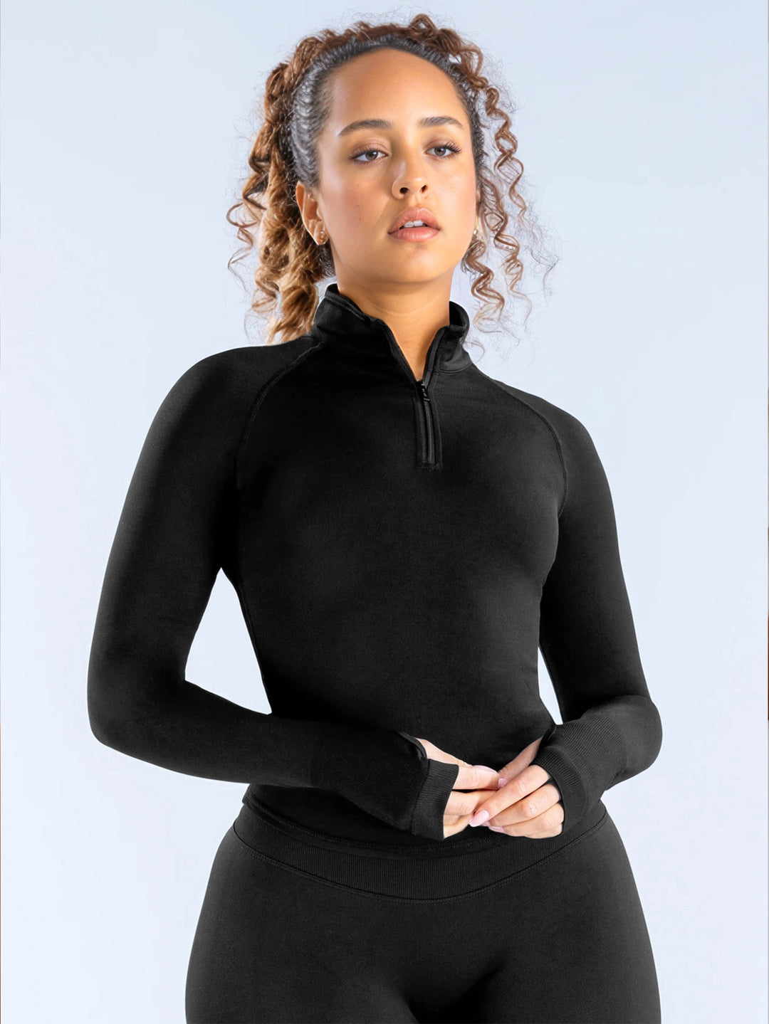 Damen Sportlicher Zip-Ausschnitt Langarm-Oberteil EB