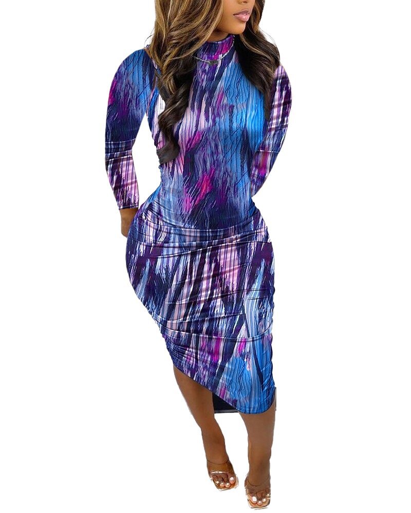 Damen Körperbetontes Kunstwerk Kleid EB
