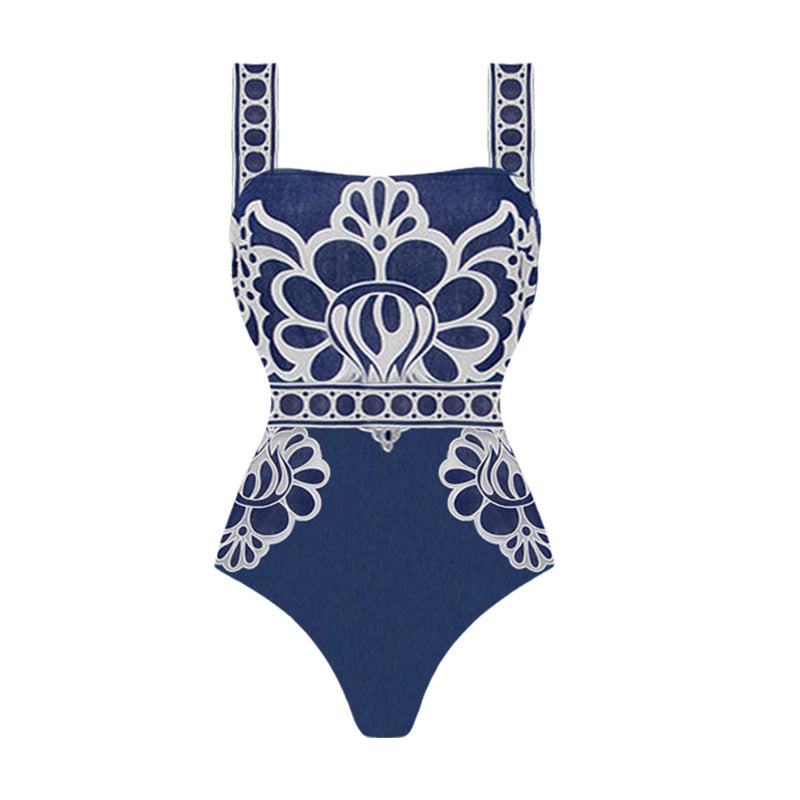 Damen eleganter einteiliger Badeanzug mit aufwendiger Spitzenverzierung EB