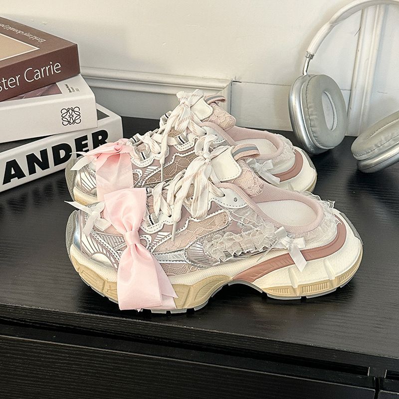 Damen Chunky‑Sneaker mit floraler Spitze und Satin‑Schleife EB