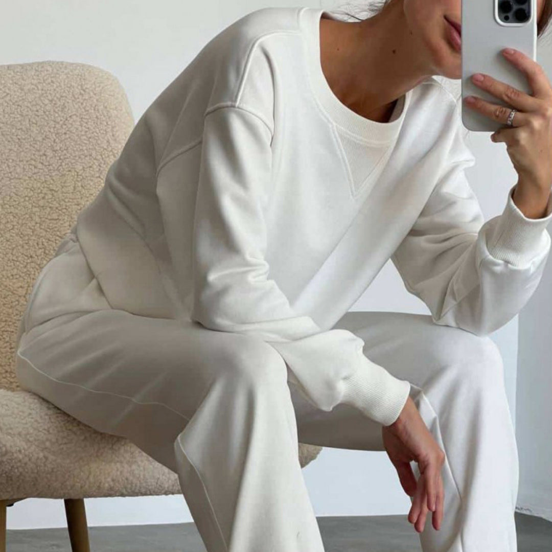 Damen nan Cropped-Sweater-Set mit V-Nahtdetail und hoher Taille Jogginghose EB