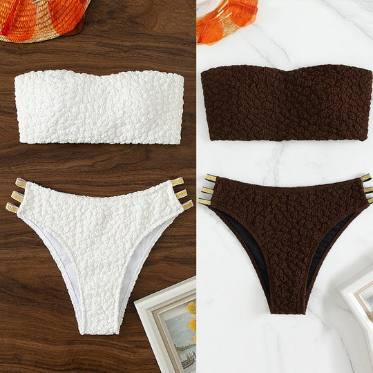 Damen Bandeau-Bikini mit strukturiertem Oberteil und dekorativen Details EB