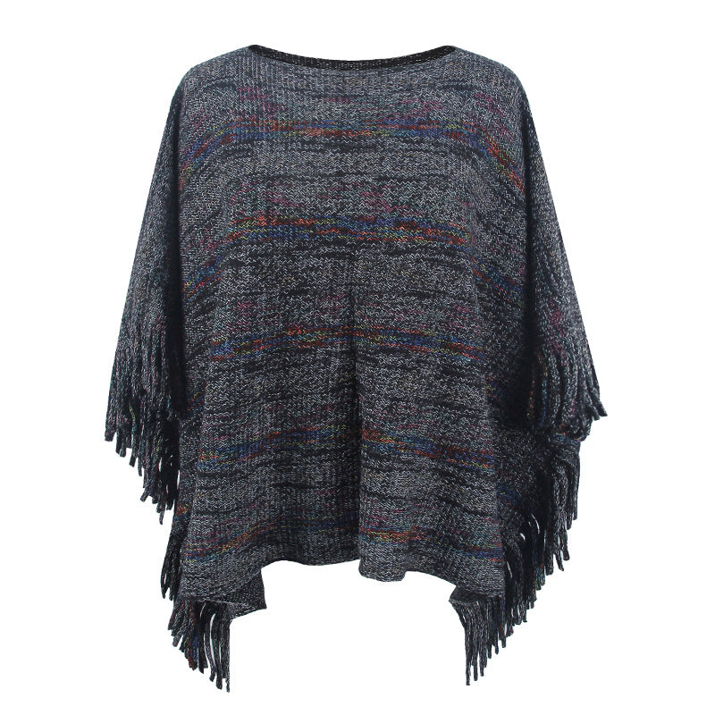 Damen kuscheliger Poncho mit fransigen Details EB