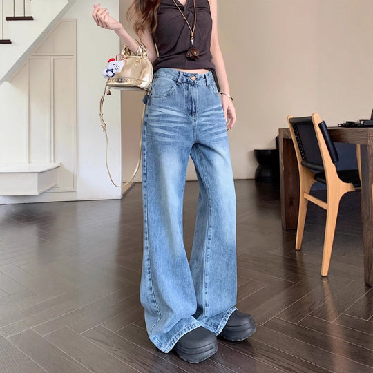 Damen Weitgeschnittene Denim-Hose mit modischem Vintage-Design EB