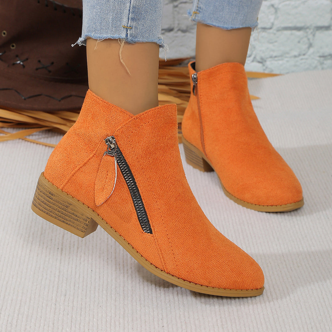 Damen Modische Ankle Boots mit elegantem Reißverschluss und bequemer Sohle EB