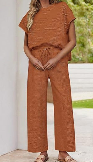 Damen lässiges Zweiteiler-Set mit hochgeschnittener Hose und lässigem Oberteil EB