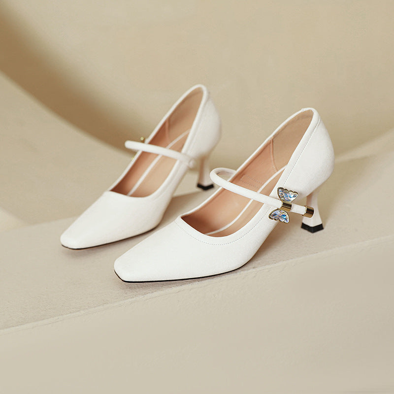Damen elegante Mary Jane Pumps mit dekorativen Schmuckdetails EB