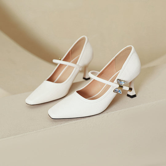 Damen elegante Mary Jane Pumps mit dekorativen Schmuckdetails EB