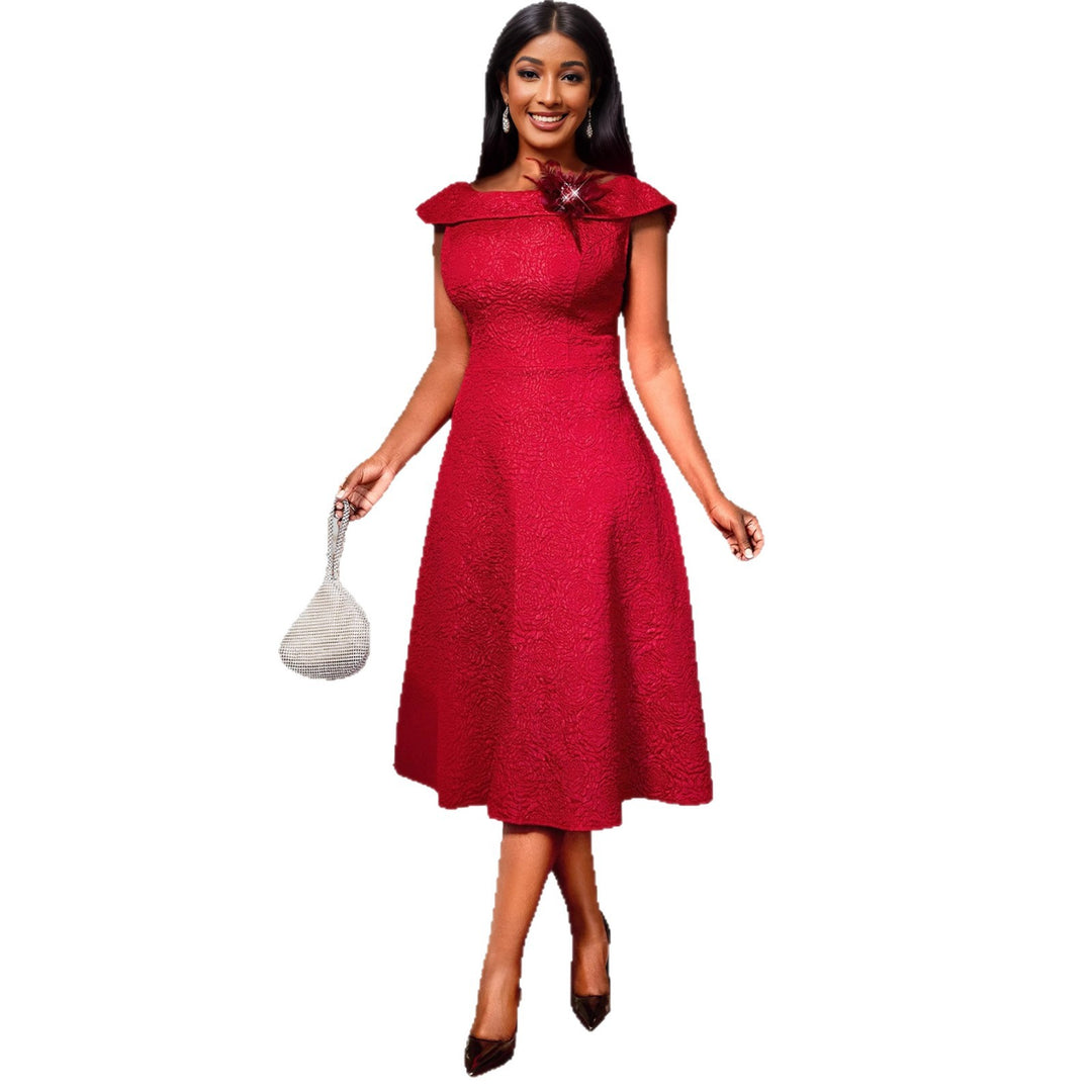 Damen A-Linien Abendkleid mit dekorativem Off-Shoulder-Ausschnitt EB