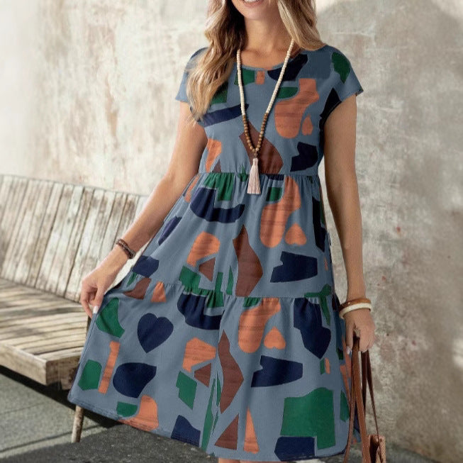Damen Midikleid mit grafischem Muster und Schlaufenärmel EB