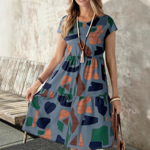 Damen Midikleid mit grafischem Muster und Schlaufenärmel EB