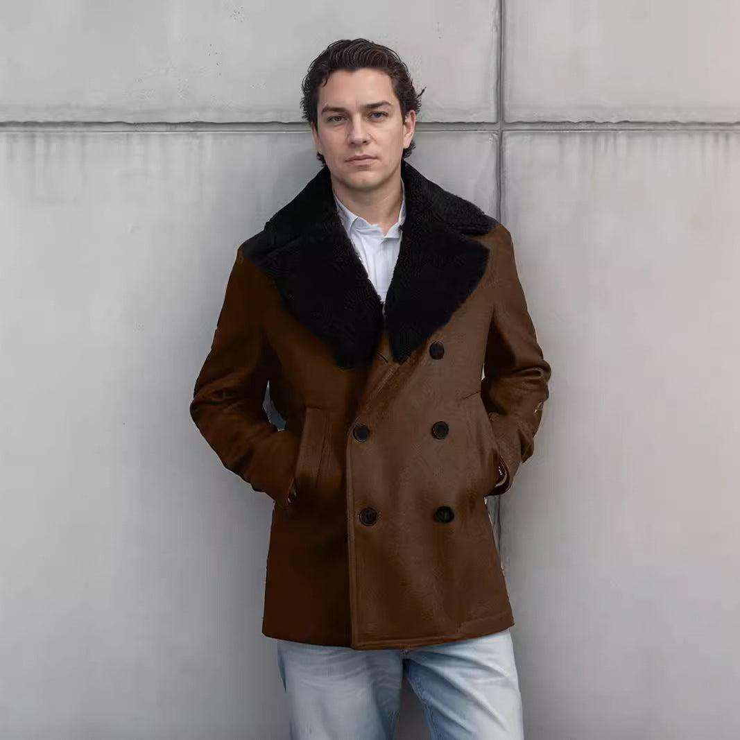 Herren Wollmantel mit kontrastierendem Kragen EB