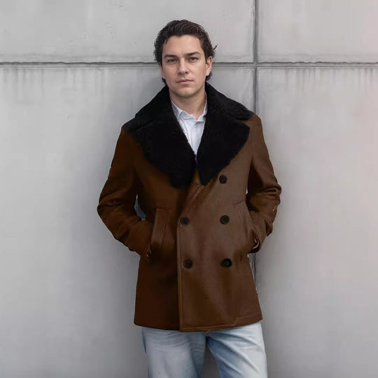 Herren Wollmantel mit kontrastierendem Kragen EB