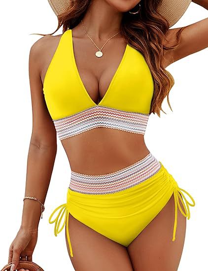 Damen Hochgeschnittener Bikini mit breitem elastischem Bund und dekorativen Zierdetails EB