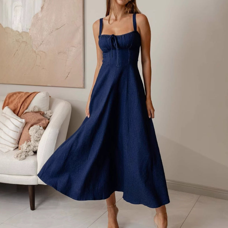 Damen Maxikleid mit raffiniertem Oberteil und schwingendem Rock EB