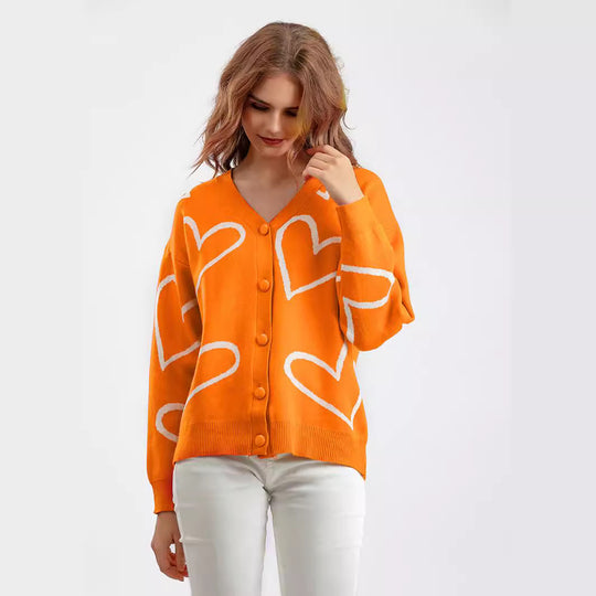 Damen Strickjacke mit Herzmotiv und lockerem Schnitt EB