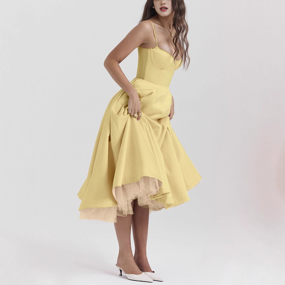 Damen nan Bustierkleid mit geformtem Mieder, weichem Tellerrock, integriertem Tüll-Unterzug und Eingrifftaschen EB
