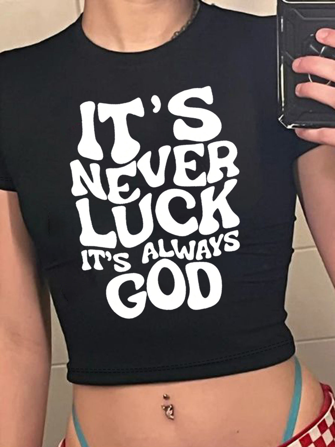 Damen Crop-T-Shirt mit kreativem Bärenmotiv und witzigem Spruch EB
