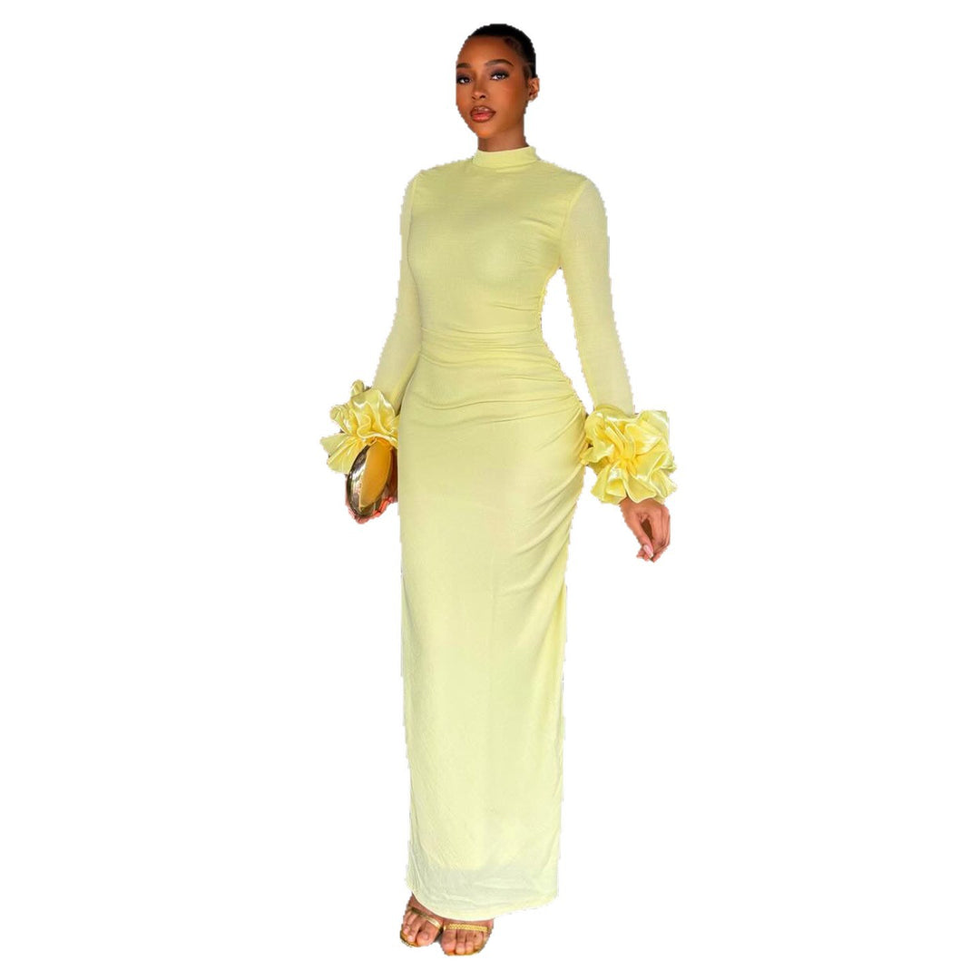 Damen Elegantes Langarmkleid mit voluminösen Rüschendetails EB