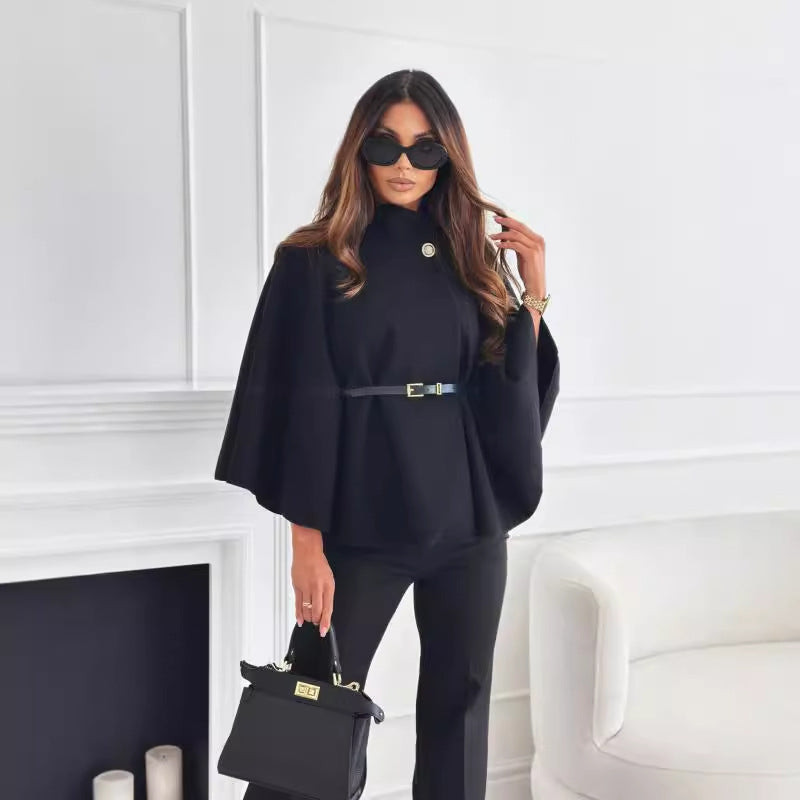 Damen Cape-Jacke mit stylischem Gürtel und eleganter Struktur EB