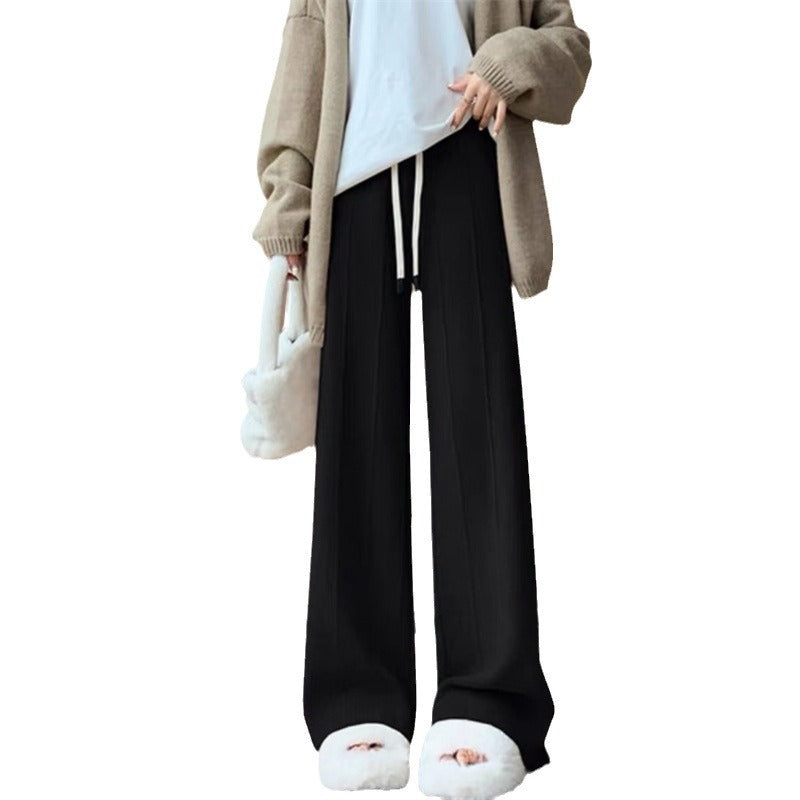 Damen Bequeme, hoch geschnittene Strickhose mit praktischem Bindeband EB
