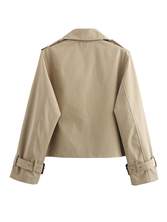 Damen cropped Trenchjacke mit doppelter Knopfleiste und verstellbaren Ärmeln EB