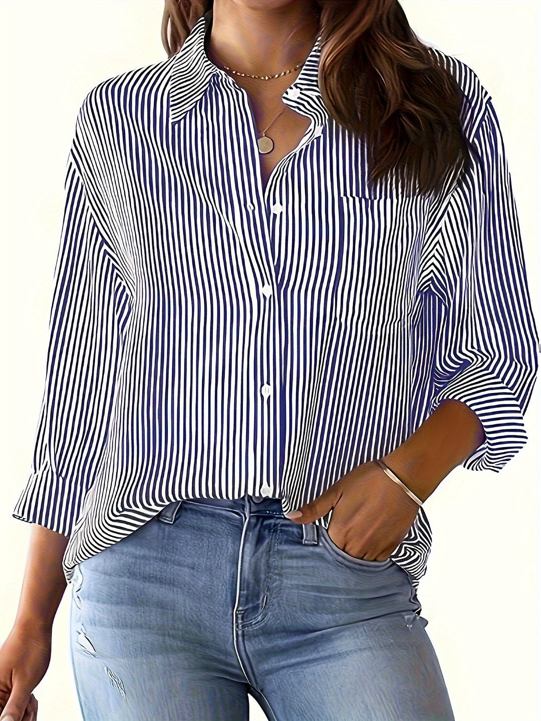 Damen lässige Bluse mit Streifen EB