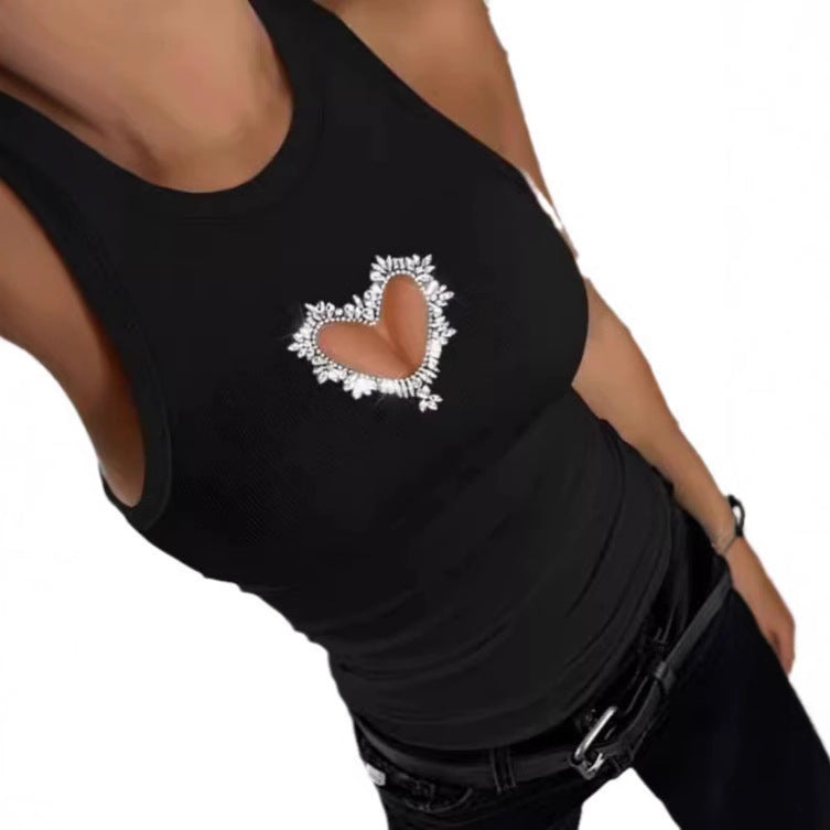 Damen Sportliches Tanktop mit Herz-Ausschnitt und funkelnder Verzierung EB