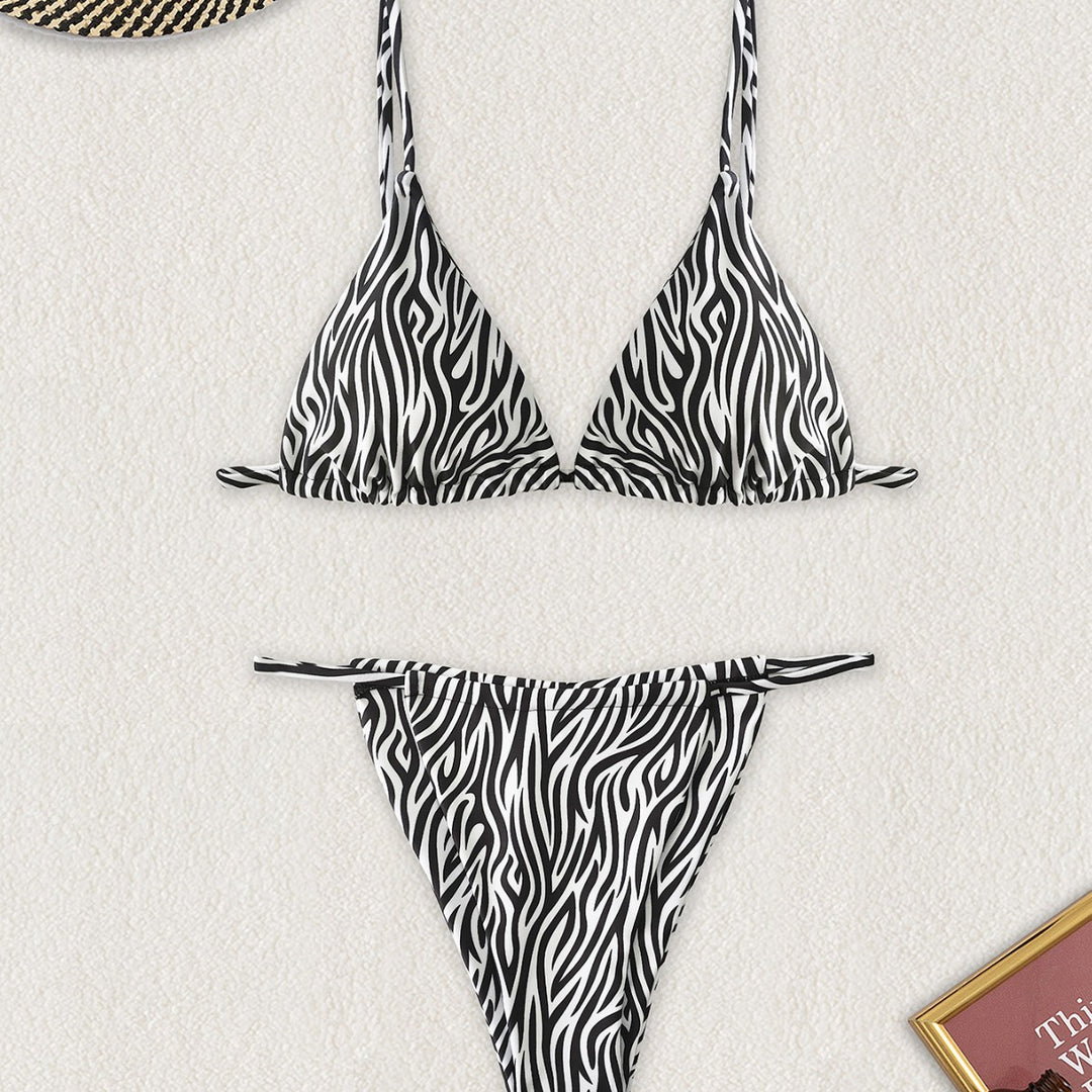 Damen Triangel-Bikini mit spannendem Zebra-Design und verstellbaren Trägern EB