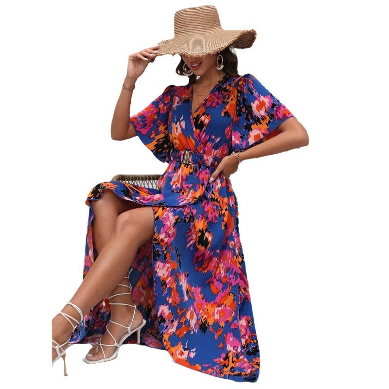 Damen Maxikleid mit asymmetrischem Saum und floralem Print EB