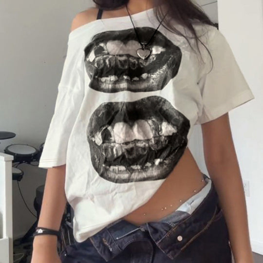 Damen Kreatives Oversized T-Shirt mit grafischem Druck EB