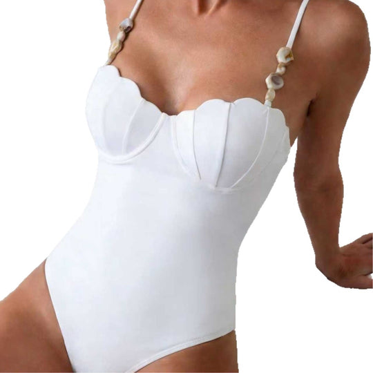 Damen eleganter Einteiler-Badeanzug mit Muschel-Akzenten EB