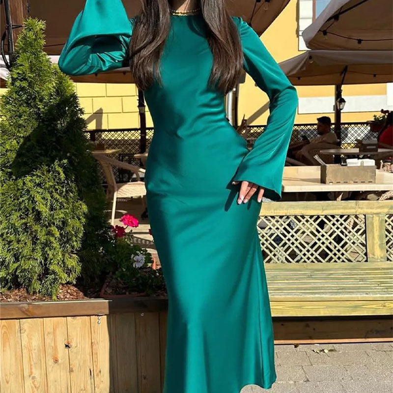 Damen Elegantes Maxikleid mit schmeichelndem Schnitt und ausgestellten Ärmeln EB