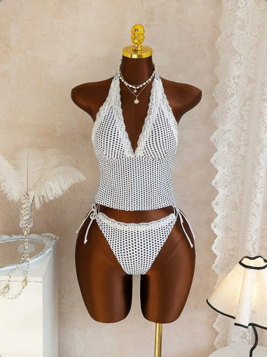 Damen Halter-Kini-Set mit Spitzenakzenten EB