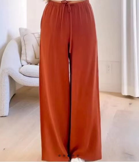 Damen weite Leinenhose mit elastischem Bund und praktischen Seitentaschen EB