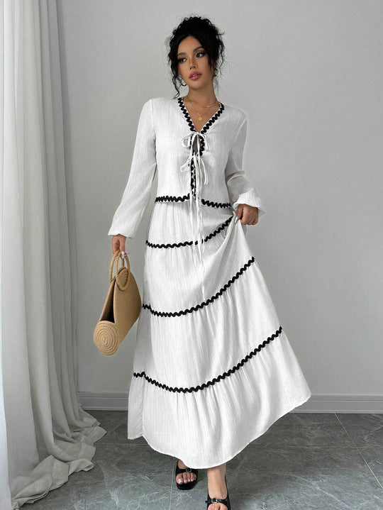 Damen Maxikleid mit Rüschen und Schnürung EB