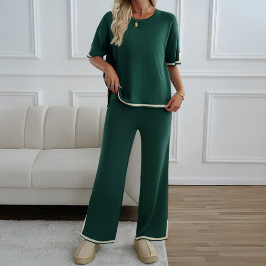 Damen Lässiges Zweiteiliges Set mit Weitem Schnitt und Goldakzenten EB