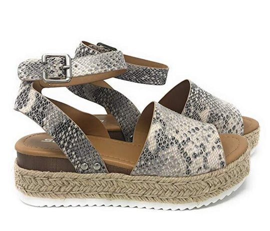 Damen Plateau-Sandalen mit verstellbarem Riemen und Jute-Detail EB