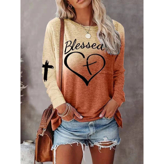 EB | Langarmshirt Lockere Passform Baumwollmischung Grafische Vorderseite Freizeitstil