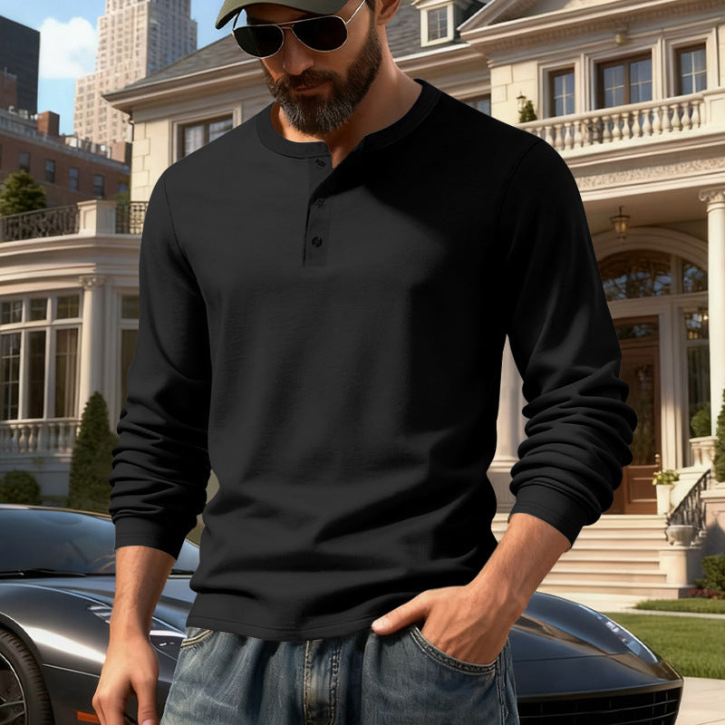 Herren nan tailliertes Langarm-Henleyshirt mit Stehkragen, feinem Baumwollstretch und Rippbündchen EB