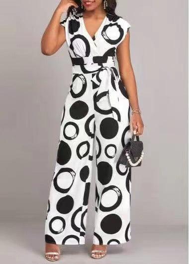 Damen Modischer Jumpsuit mit kurzem Arm und tiefem V-Ausschnitt EB
