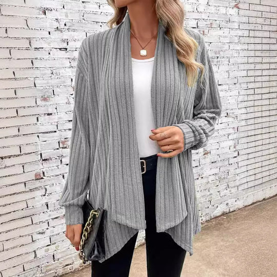 Damen offener Strickcardigan mit vertikalen Streifen EB