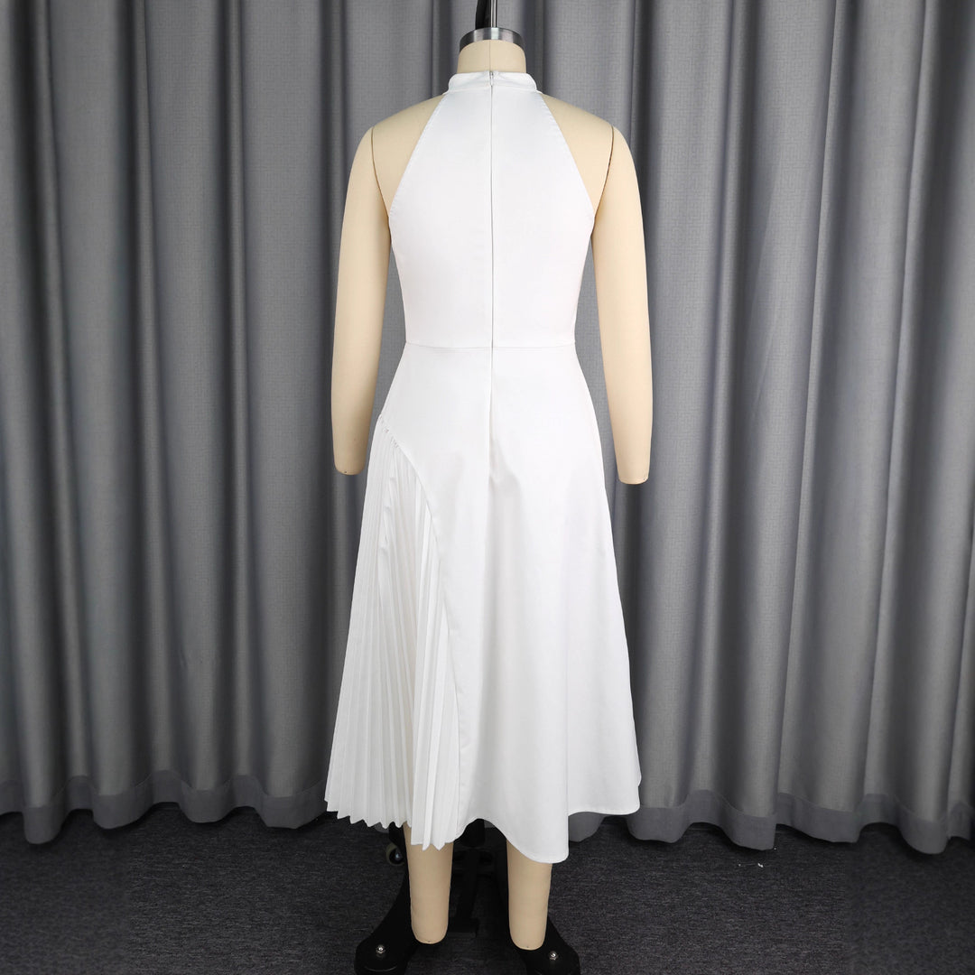 Damen Elegantes Midikleid mit Keyhole-Ausschnitt und plissiertem Saum EB