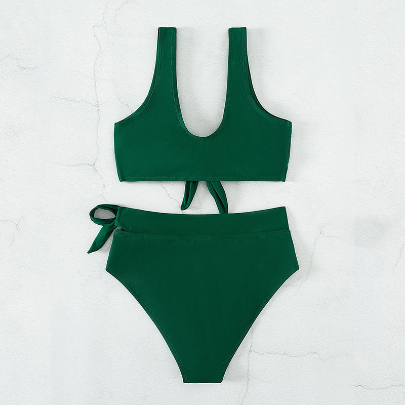 Damen Hochgeschnittener Bikini mit kreativen Knotendetails EB