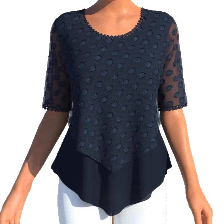 Damen elegante Tunika mit transparenten Ärmeln und strukturiertem Design Heidi-Mode