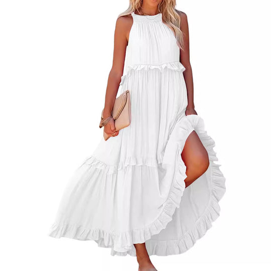 Damen Maxikleid mit einem eleganten Volant-Design und lockerem Schnitt EB