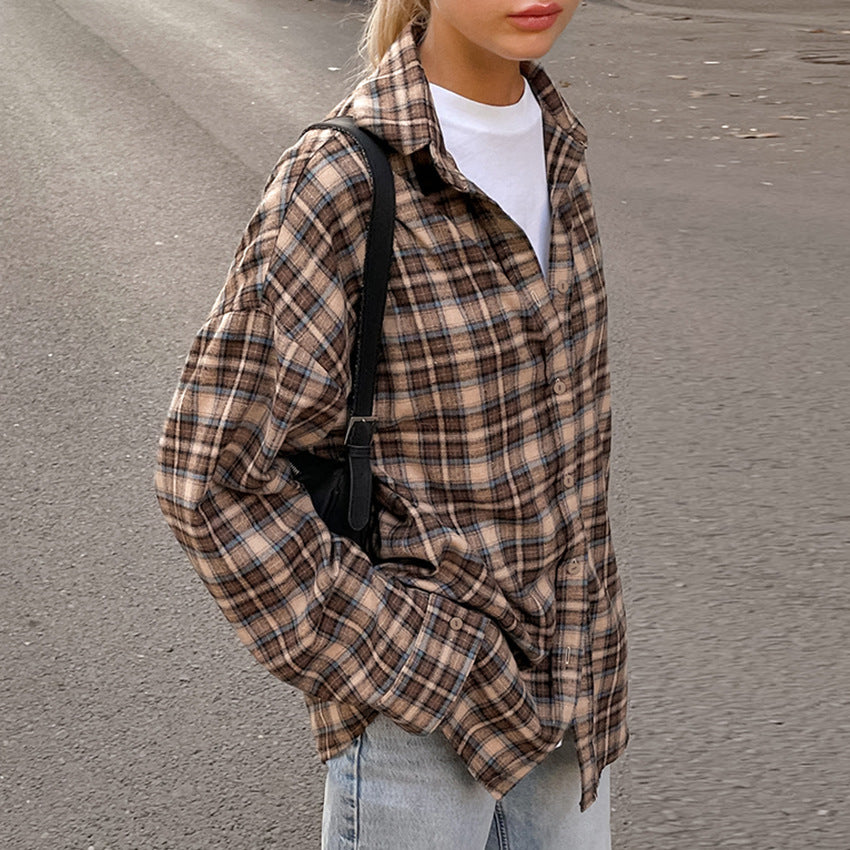 Damen Karierte Flanellbluse mit elegantem Schnitt und bequemen Ärmeln EB