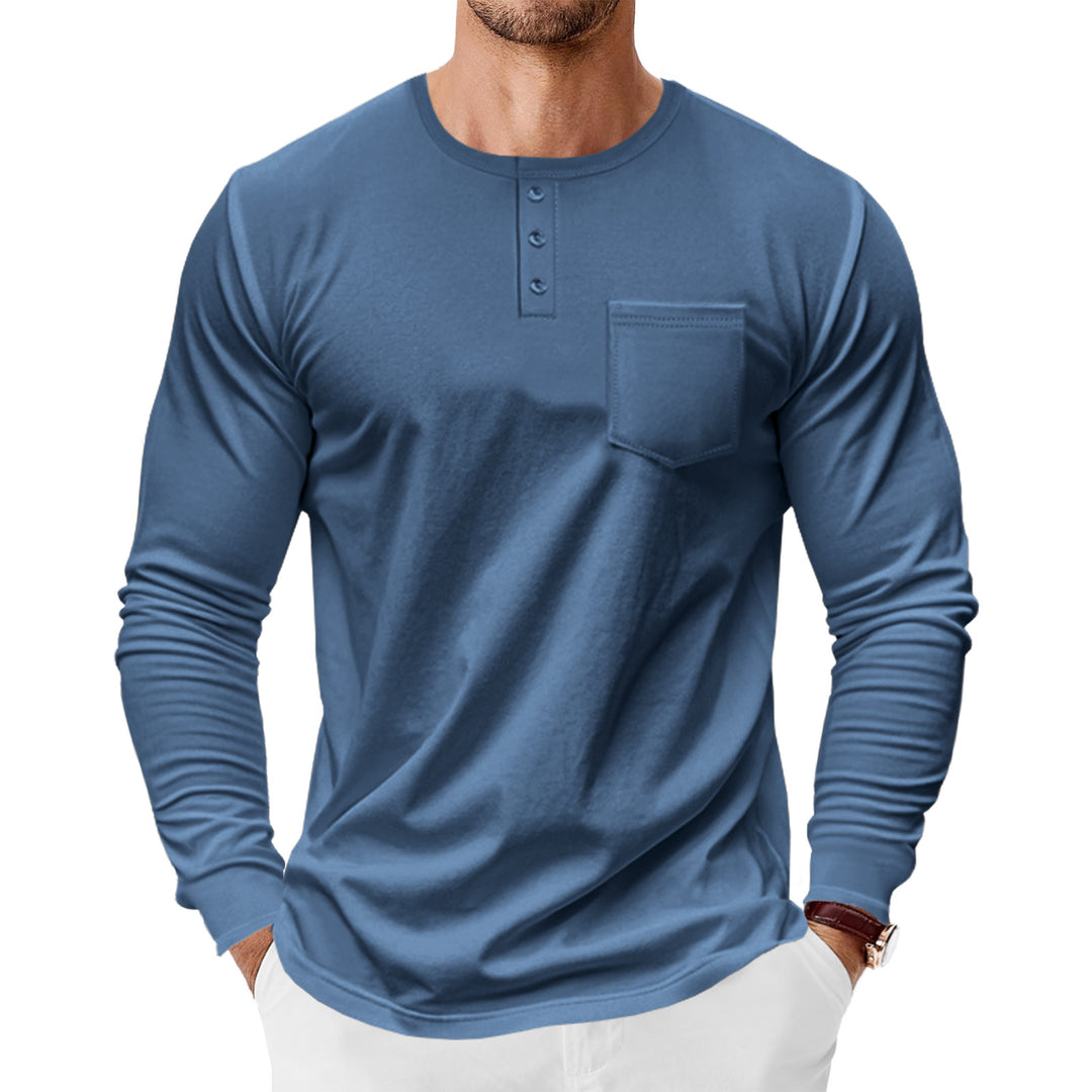 Herren Langarm-Henley-Shirt mit praktischer Brusttasche EB