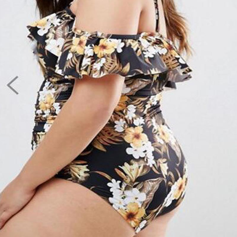Damen Off-Shoulder Einteiler Badeanzug mit Rüschendetails EB