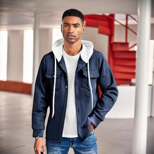 Herren modische Hybrid-Jacke mit abnehmbarer Kapuze und praktischen Taschen EB